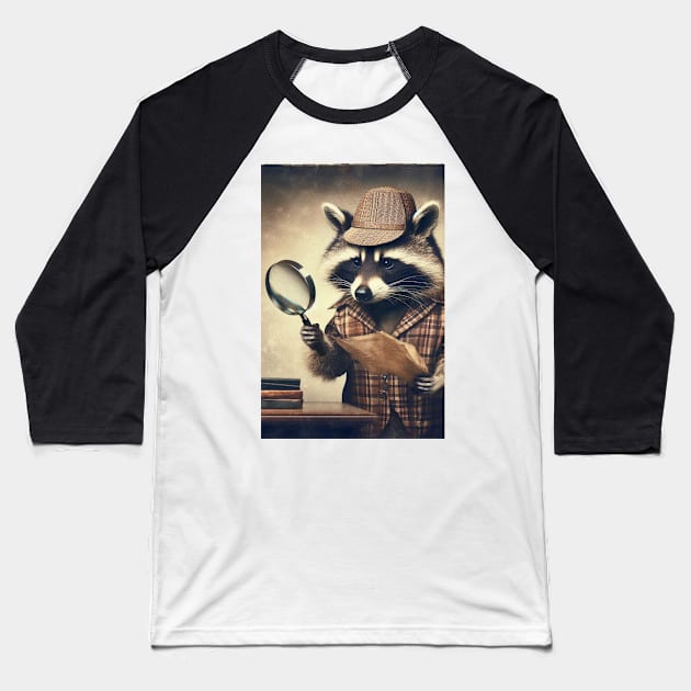 Detective Raccoon Baseball T-Shirt by LizTodd